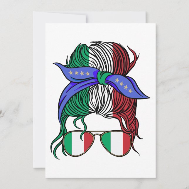 Italy messy bun with Italian Flag Invitation (Front)