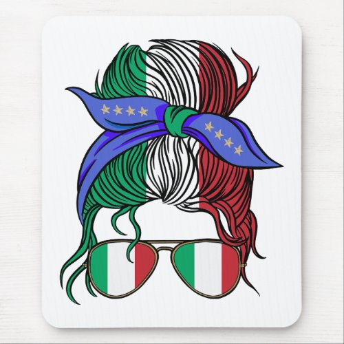 Italy messy bun with Italian Flag Mouse Pad