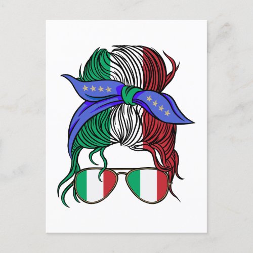 Italy messy bun with Italian Flag Postcard