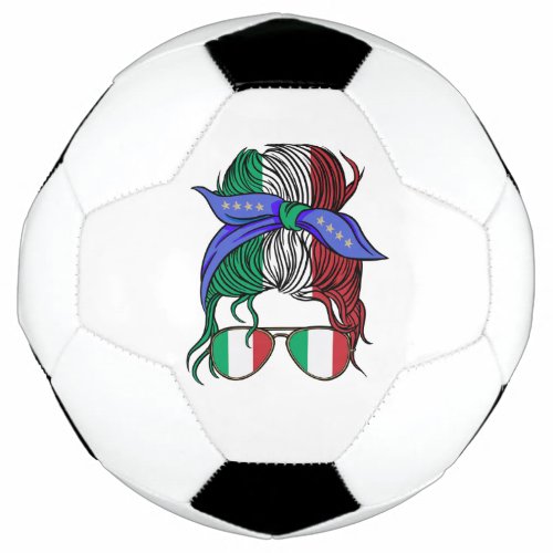 Italy messy bun with Italian Flag Soccer Ball