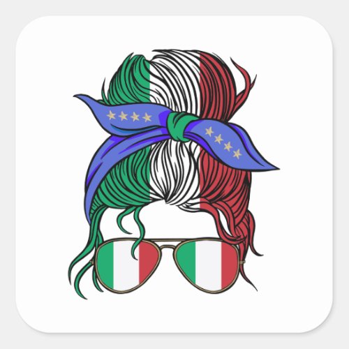 Italy messy bun with Italian Flag Square Sticker