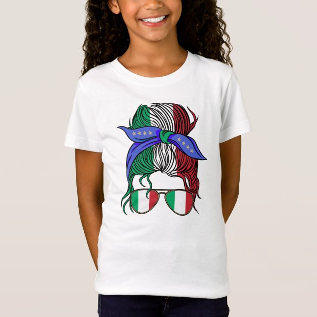 Italy messy bun with Italian Flag T-Shirt (Front)