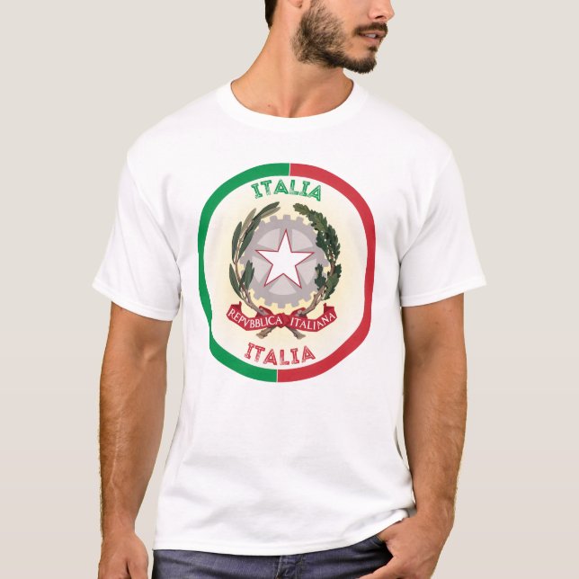 Italy National Emblem Circle Shape T-Shirt (Front)