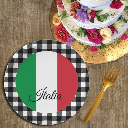 Italy Plate buffalo plaid  Italian Flag Paper Plates