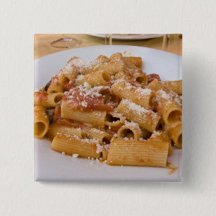 Italy, Positano. Display plate of rigatoni. Button