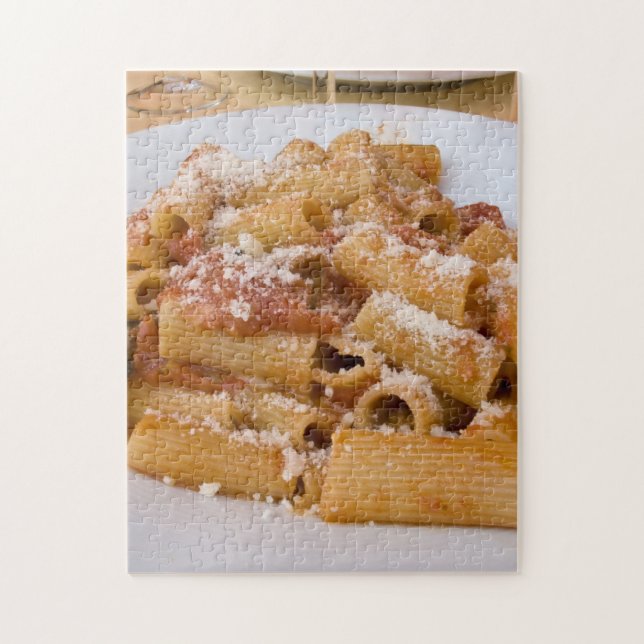 Italy, Positano. Display plate of rigatoni Jigsaw Puzzle (Vertical)