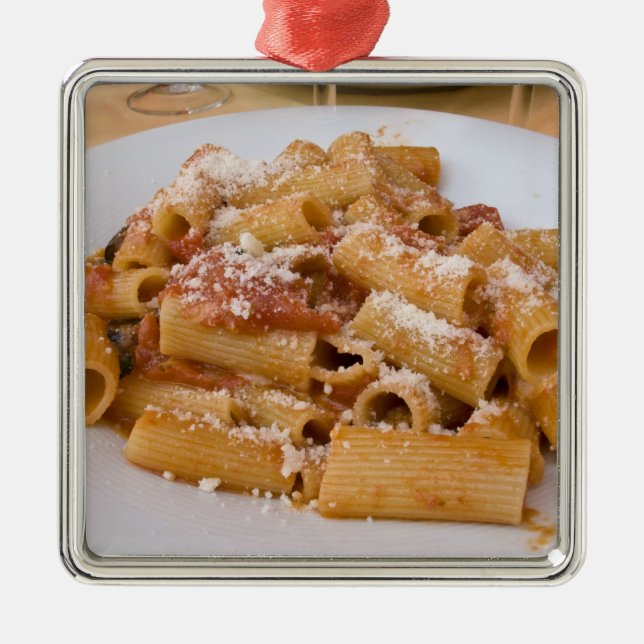 Italy, Positano. Display plate of rigatoni. Metal Ornament (Front)
