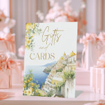 Italy Positano Gifts Cards Bridal Shower Pedestal Sign<br><div class="desc">Embark on a picturesque journey along the stunning Amalfi Coast with our Amalfi Coast Bridal Shower Gifts and Cards Sign! This enchanting design captures the breathtaking beauty of the Italian coastline with delicate watercolor views, transporting guests to a world of romance and elegance. Adorned with vibrant yellow lemon flowers, this...</div>