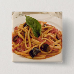 Italy, Positano. Plate of pasta and eggplant. Pinback Button