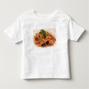 Italy, Positano. Plate of pasta and eggplant. Toddler T-shirt