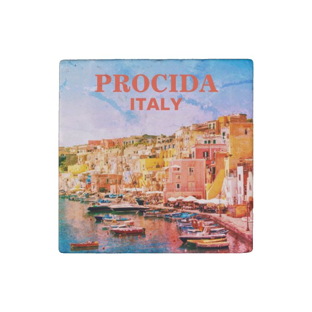 Italy Procida Harbor Souvenir Stone Magnet (Front)