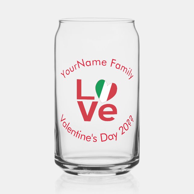 Italy Red LOVE Flag Personalized  Can Glass (Front)