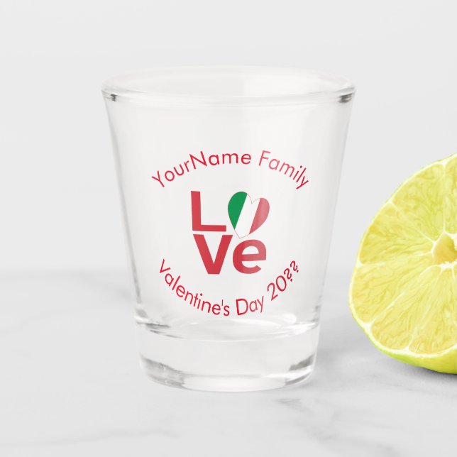 Italy Red LOVE Flag Personalized  Shot Glass (Front)
