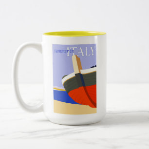 Italy Retro Vintage Italian Beach Travel Poster Two-Tone Coffee Mug