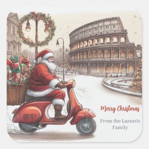 Italy Rome Christmas Watercolor Image Square Sticker