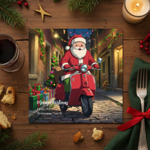 Italy Rome Santa Claus Vespa Christmas Holiday Card
