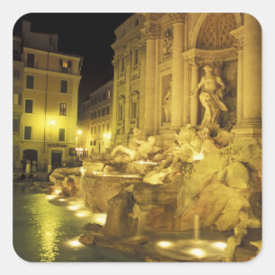 Italy, Rome. Trevi Fountain at night. Square Sticker