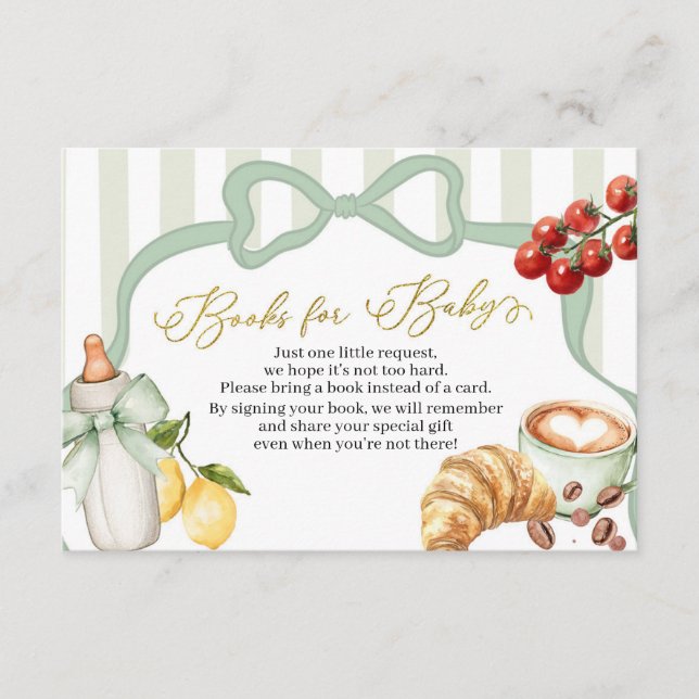 Italy Sage Green Coquette Stripes Books for Baby Enclosure Card (Front)