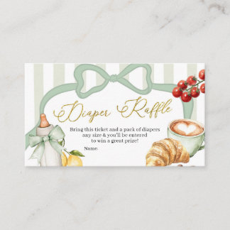 Italy Sage Green Coquette Stripes Diaper Raffle Enclosure Card