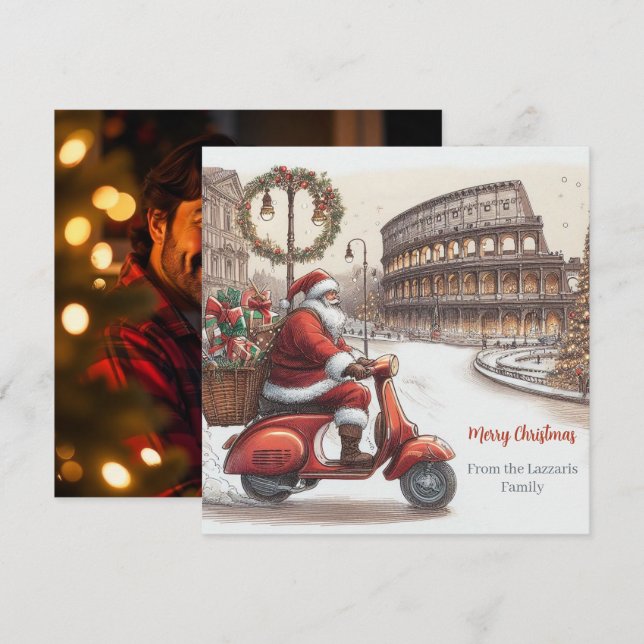 Italy Santa Rome Christmas Watercolor | your photo Holiday Card (Front/Back)