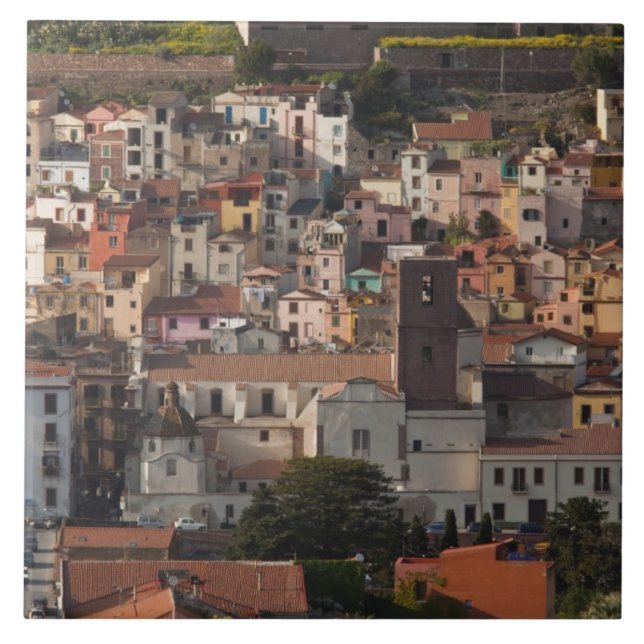 Italy, Sardinia, Bosa. Town view with Castello Ceramic Tile (Front)