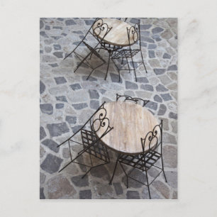Italy, Sardinia, Castelsardo. Cafe tables. Postcard