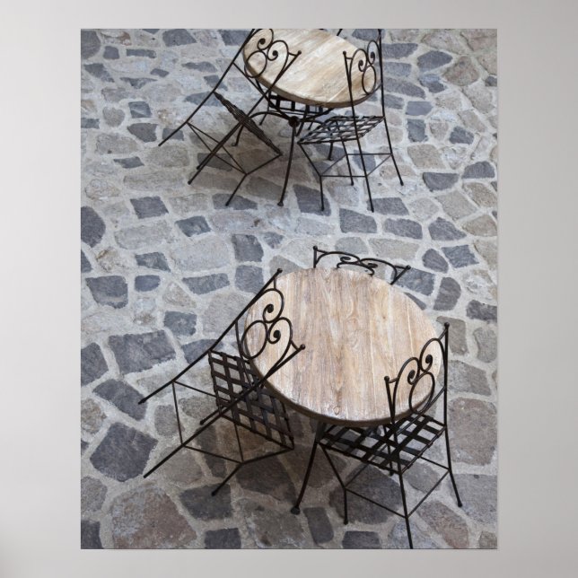 Italy, Sardinia, Castelsardo. Cafe tables. Poster (Front)