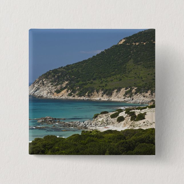 Italy, Sardinia, Solanas. Beach. Pinback Button (Front)