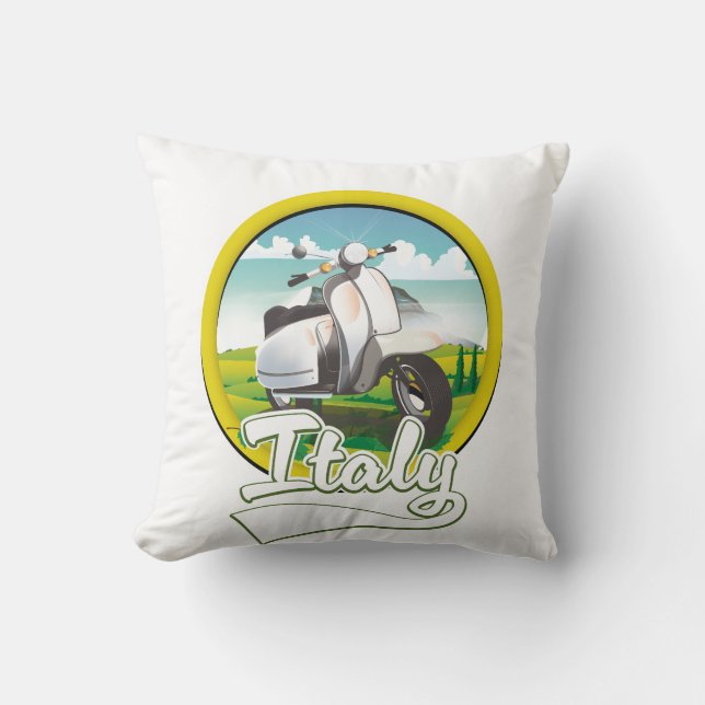 Italy Scooter Travel logo Throw Pillow (Front)