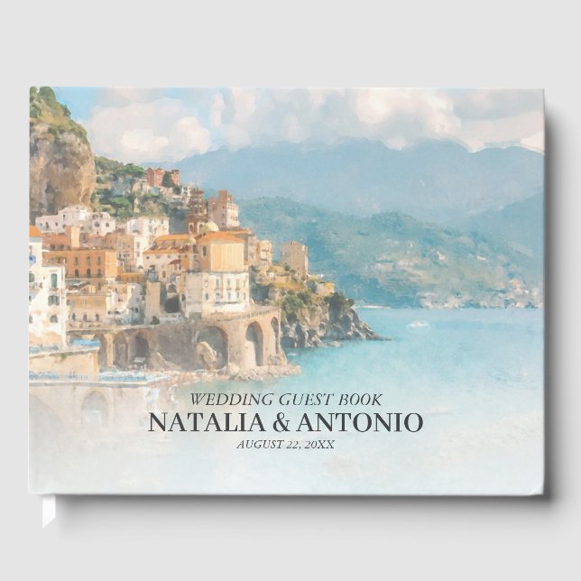 Italy Sea | Amalfi Coast Watercolor Wedding Guest Book (Front)
