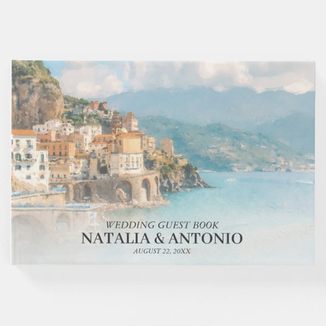 Italy Sea | Amalfi Coast Watercolor Wedding Guest Book (Front)