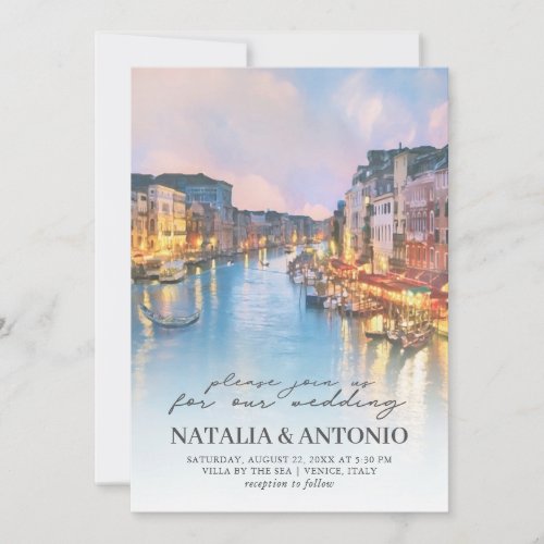 Italy Sea  Venice Canal Watercolor Wedding Invitation