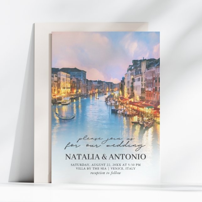 Italy Sea | Venice Canal Watercolor Wedding Invitation (Creator Uploaded)