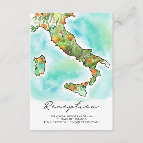 Italy Sea  Watercolor Map Wedding Reception Enclosure Card