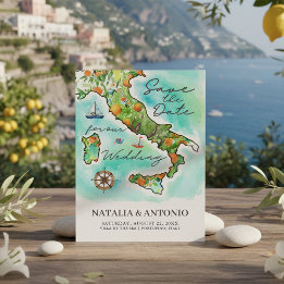 Italy Sea | Watercolor Map Wedding Save The Date