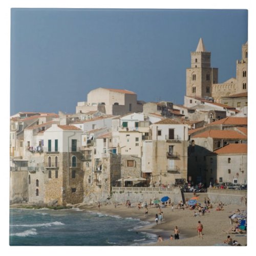 Italy Sicily Cefalu Town View with Duomo from Ceramic Tile