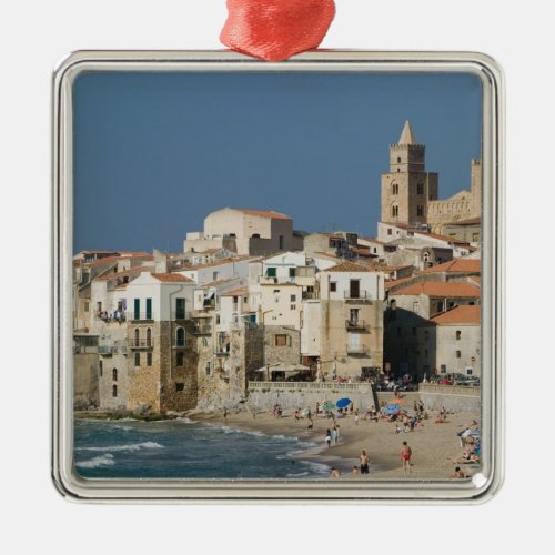 Italy Sicily Cefalu Town View with Duomo from Metal Ornament