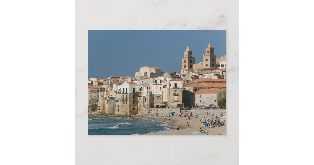 Italy, Sicily, Cefalu, Town View with Duomo from Postcard | Zazzle