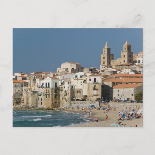 Italy, Sicily, Cefalu, Town View with Duomo from Postcard (Front)