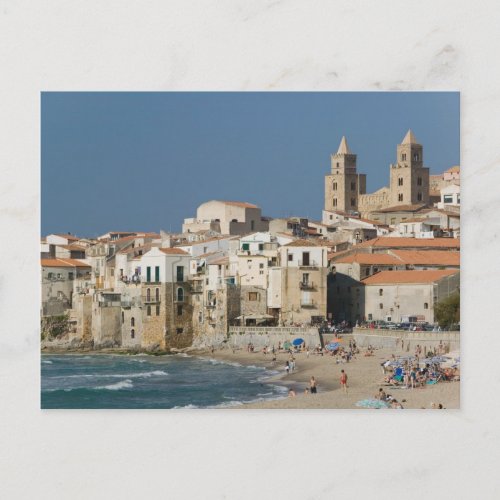 Italy Sicily Cefalu Town View with Duomo from Postcard