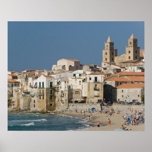 Italy Sicily Cefalu Town View with Duomo from Poster