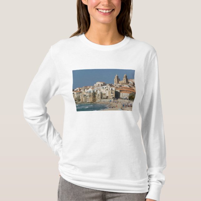 Italy, Sicily, Cefalu, Town View with Duomo from T-Shirt (Front)