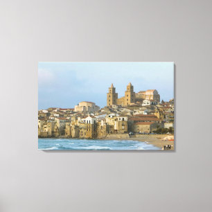 Italy, Sicily, Cefalu, View with Duomo from 2 Canvas Print