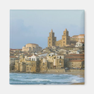 Italy, Sicily, Cefalu, View with Duomo from 2 Magnet