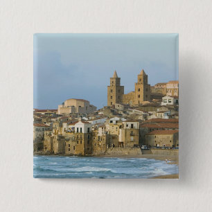 Italy, Sicily, Cefalu, View with Duomo from 2 Pinback Button