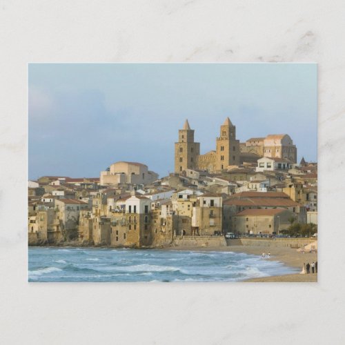 Italy Sicily Cefalu View with Duomo from 2 Postcard