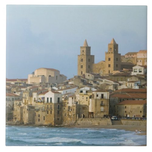 Italy Sicily Cefalu View with Duomo from 2 Tile