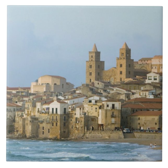 Italy, Sicily, Cefalu, View with Duomo from 2 Tile (Front)