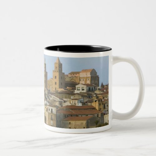 Italy Sicily Cefalu View with Duomo from 2 Two_Tone Coffee Mug