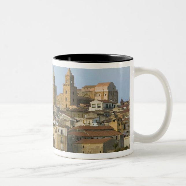 Italy, Sicily, Cefalu, View with Duomo from 2 Two-Tone Coffee Mug (Right)